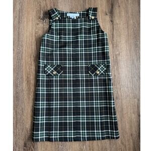 Hill House The Tiny Harris Girls Plaid Dress Green White Gold Buttons Size 7/8Y